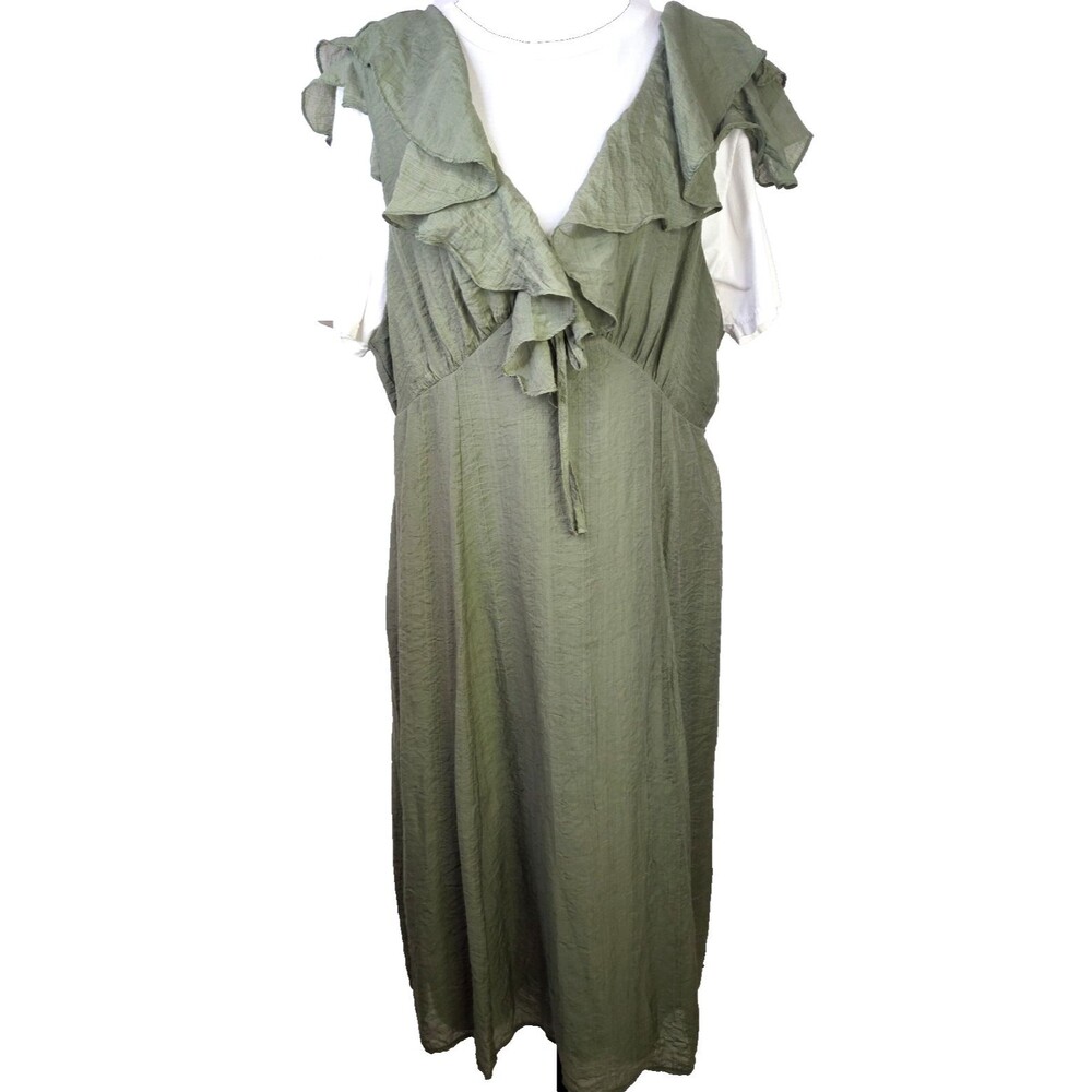 Old Navy Dress Womens Size XL Green Ruffle Neck Sleeveless Maxi Sundress